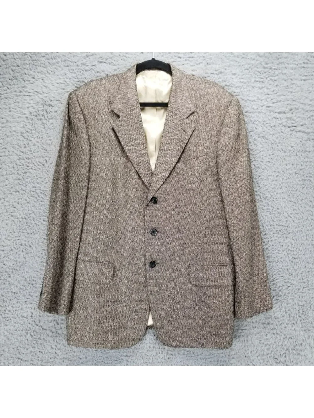 Oscar De La Renta Jacket Mens 42R Brown Silk Blend Long Sleeve Tweed Blazer